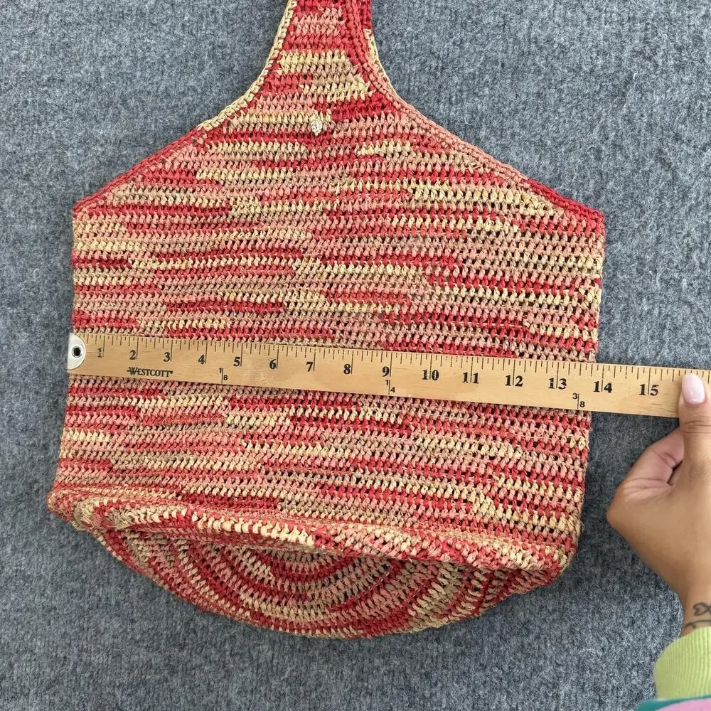 Helen Kaminski Raffia Shoulder Tote Bag Red Striped Crochet Market Minimalist